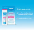 Flexitol Lip Balm Sensitive packaging and tube with bullet points listing product features
